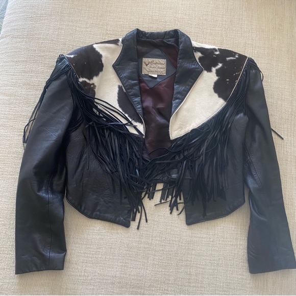 Continental Leather Fashions cowhide fringe cropped jacket M - Picture 3 of 6